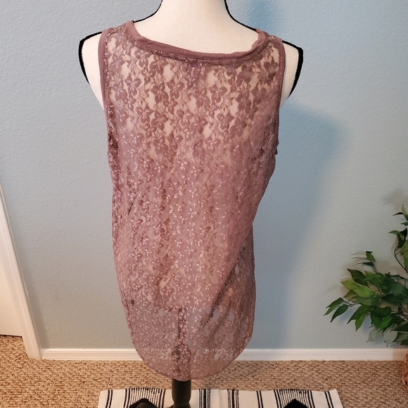 LOGO by Lori Goldstein layering lace tank in dusty rose, womens size large - Picture 4 of 6